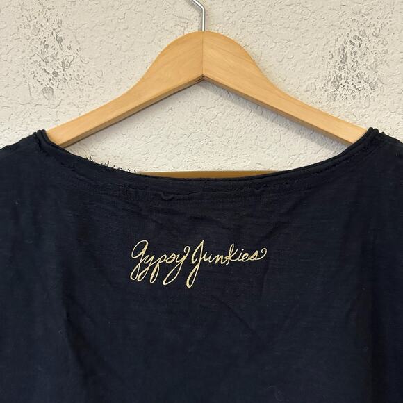 GYPSY JUNKIES Tank Top Black Stars Rhinestones V-Neck Cotton Edgy Gothic - Picture 6 of 10